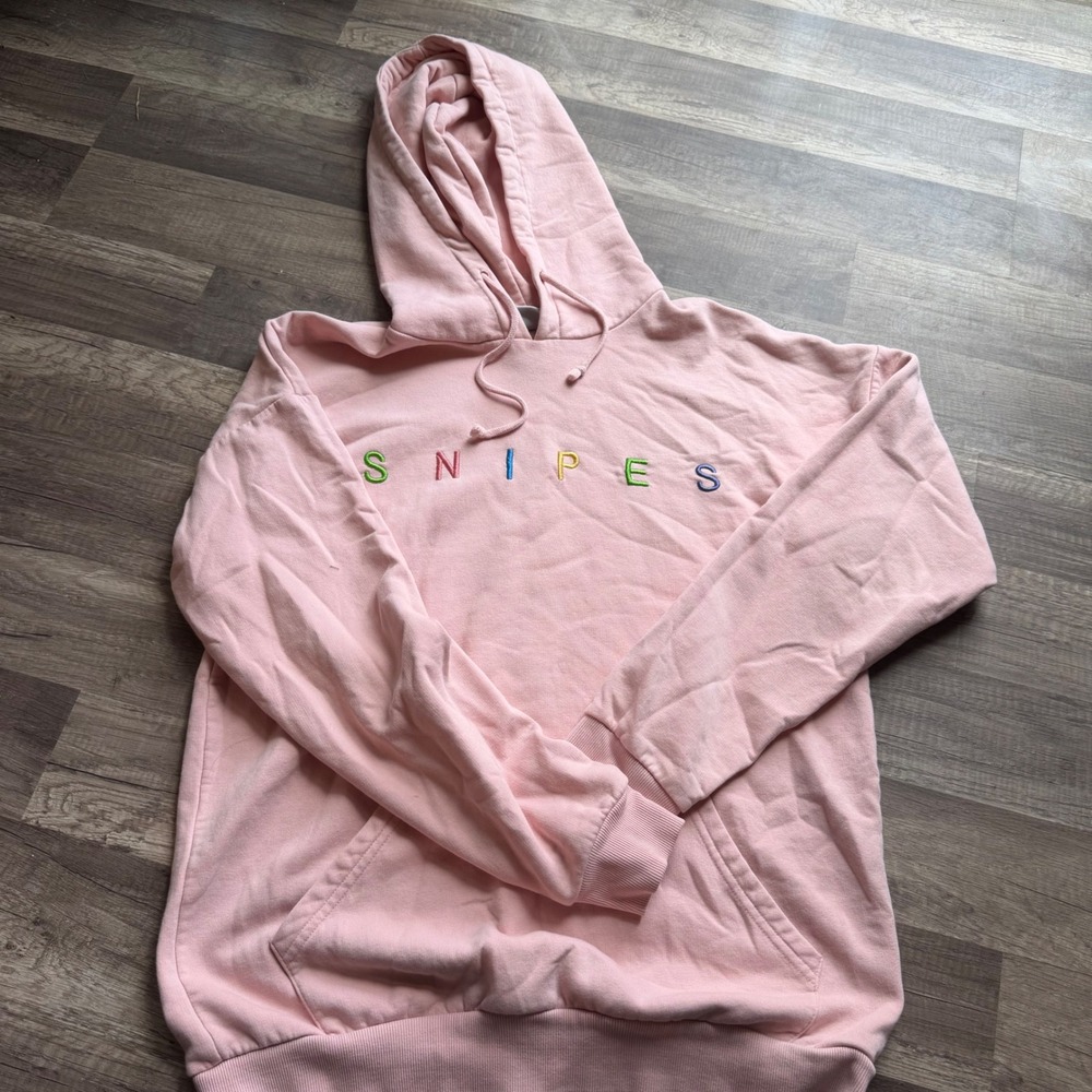 Snipes Pink Hoodie Multi Color Embroidered Logo Pullover Sweatshirt XS